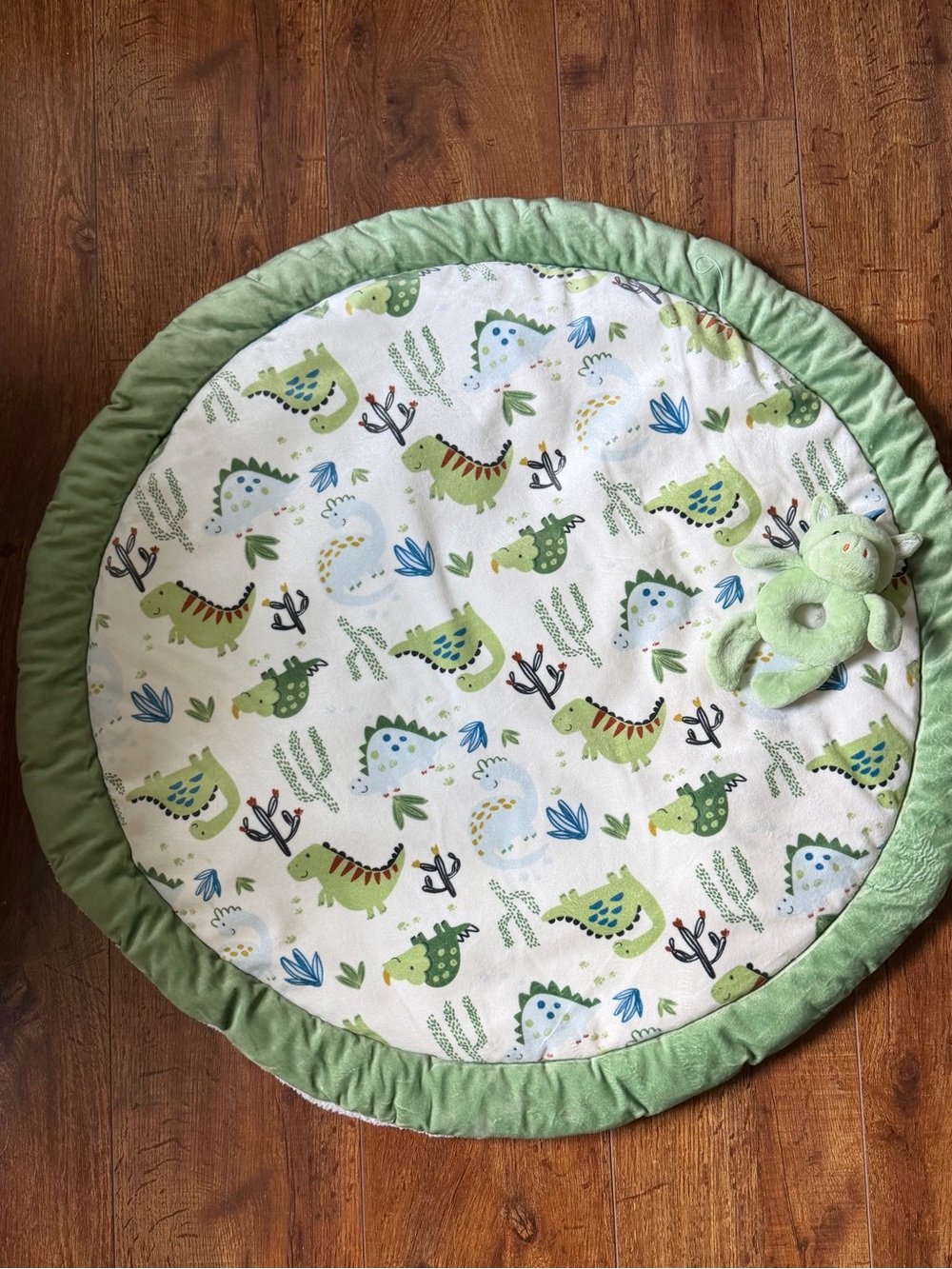 Round Dinosaur Baby Play Mat in Green